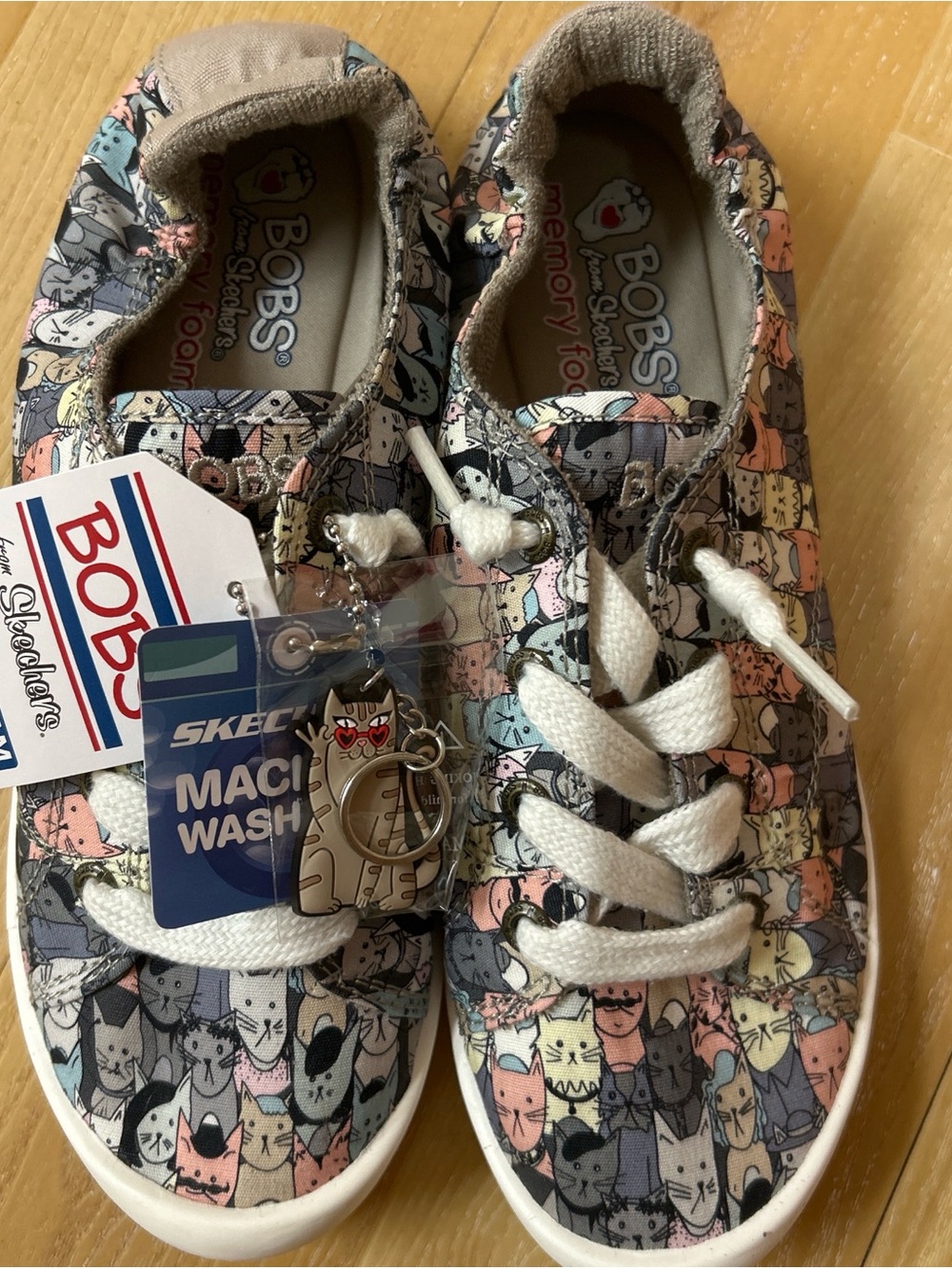 Skechers BOBS Cat-Print Sneakers in Pink, Blue, Black